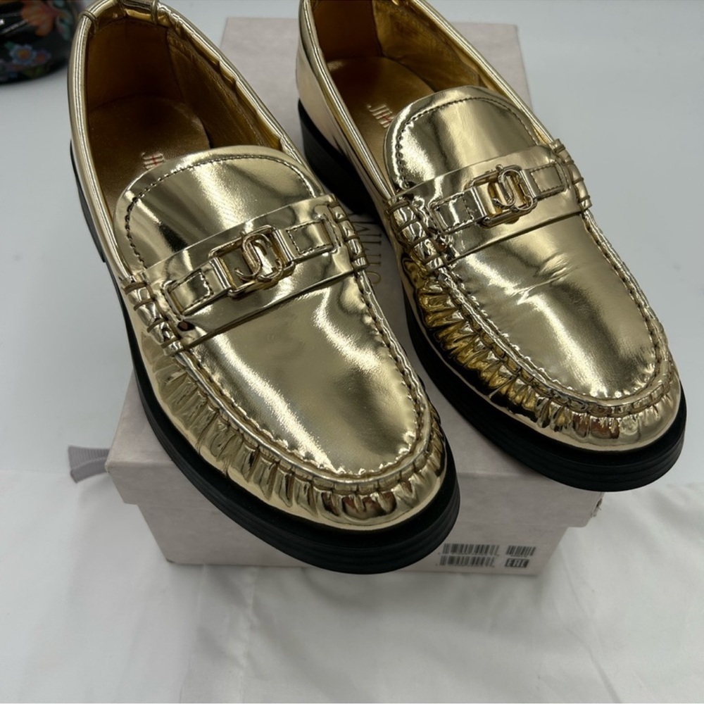 SOLD!!!!Women’s Jimmy Choo Addie metallic leather loafer size 37.5 made in Italy